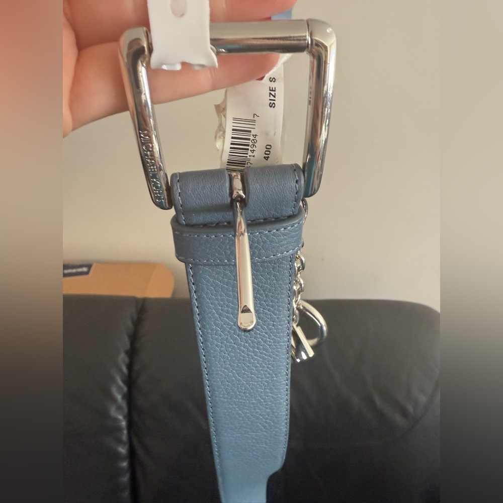 AUTHENTIC MICHAEL KORS LEATHER BELT BLUE W/MK CHARM LOGO BUCKLE SIZE small new - Picture 8 of 11
